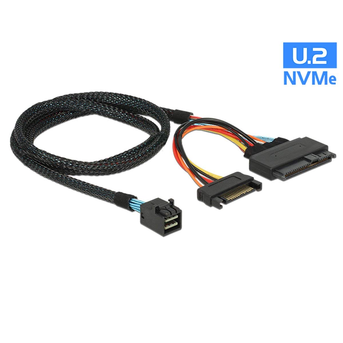 CableDeconn Internal 12G Mini SAS HD to U.2 / SFF-8643 to SFF-8639 Cable 0.5m with 15Pin SATA Power for U.2 SSD H0108