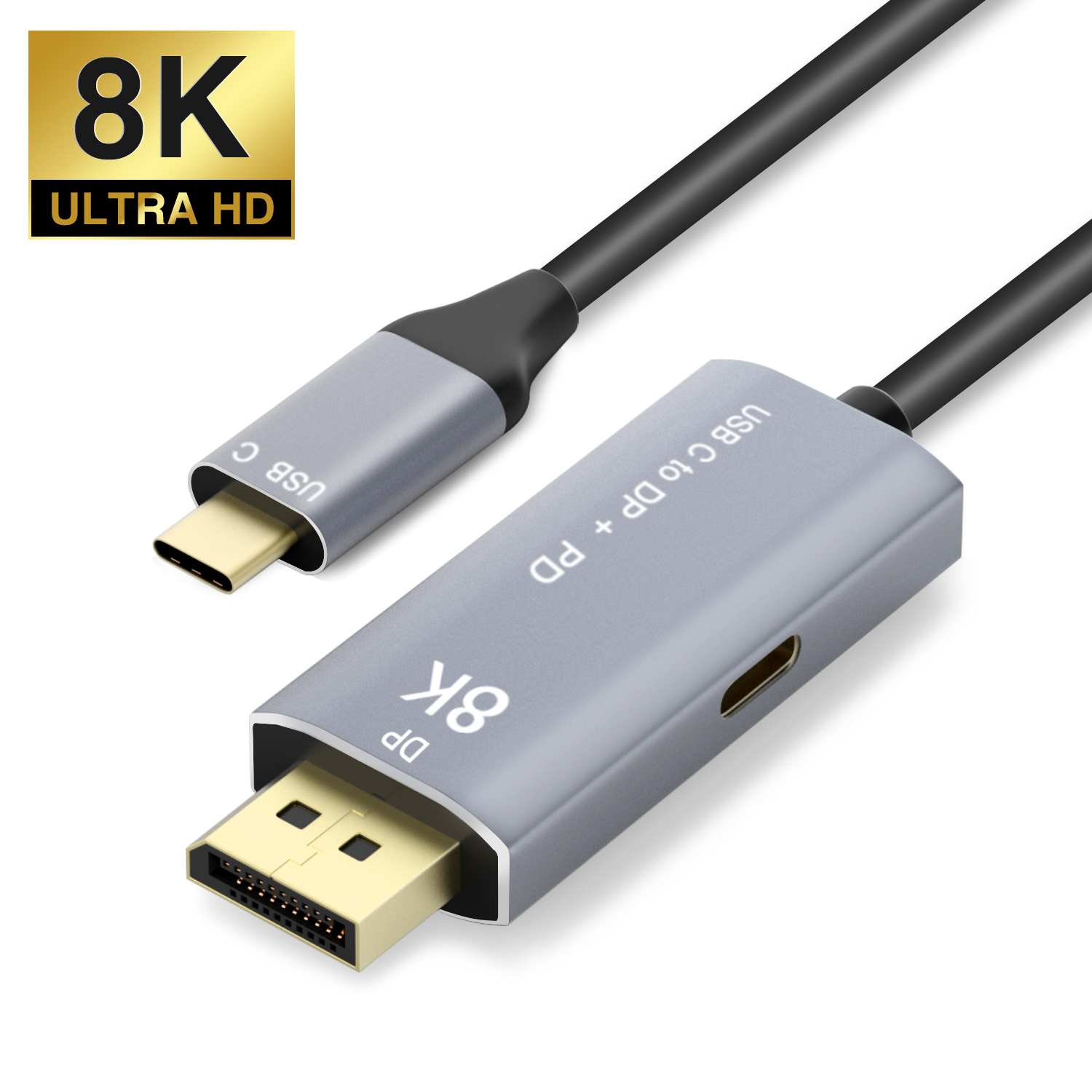 CABLEDECONN USB C to DisplayPort 1.4 8K 2M Cable with USB-C PD 8K@60Hz 4K@144Hz Converter Thunderbolt 3 to DisplayPort Adapter Compatible with New MacBook Pro D0301