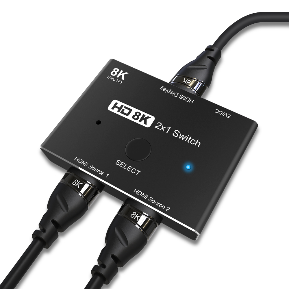 CABLEDECONN HDMI Ultra HD 8K  High Speed 48Gbps Directional Switch Only 2in 1out 8K@60Hz 4K@120Hz Splitter Converter Compatible with Xbox PS5 Projectors Monitors D0206