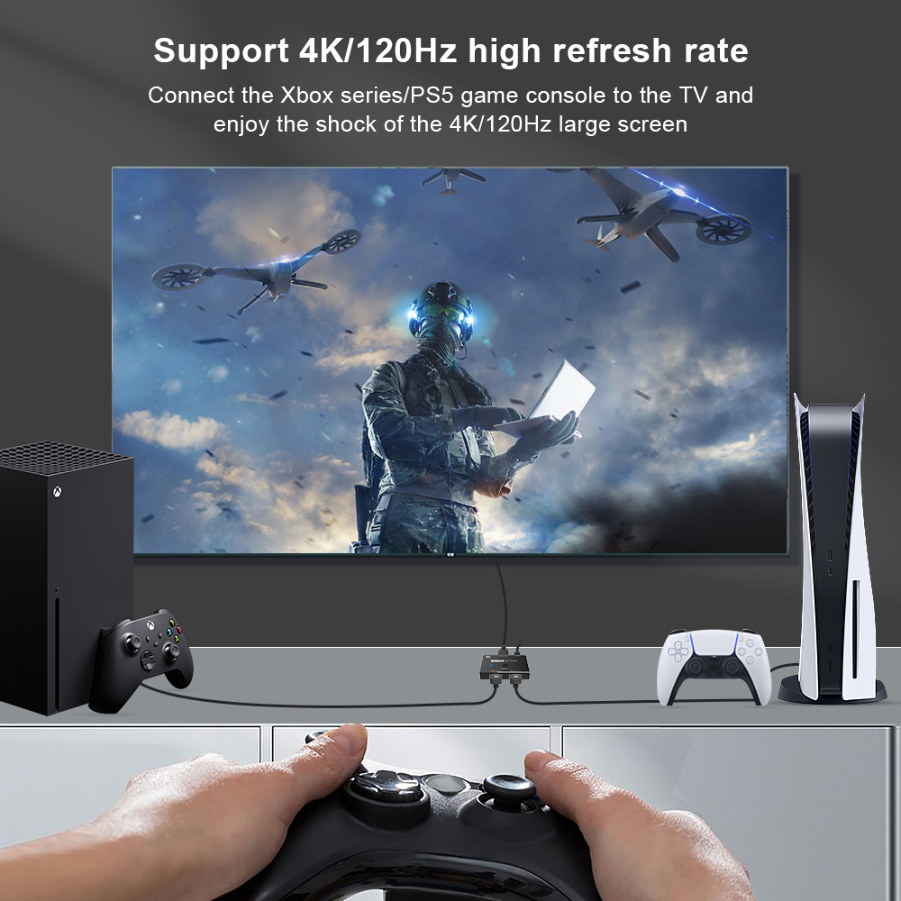 CABLEDECONN Commutateur bidirectionnel HDMI 2.1 Ultra 8K HD 8K @ 60 Hz 4K @  120 Hz 1 2out