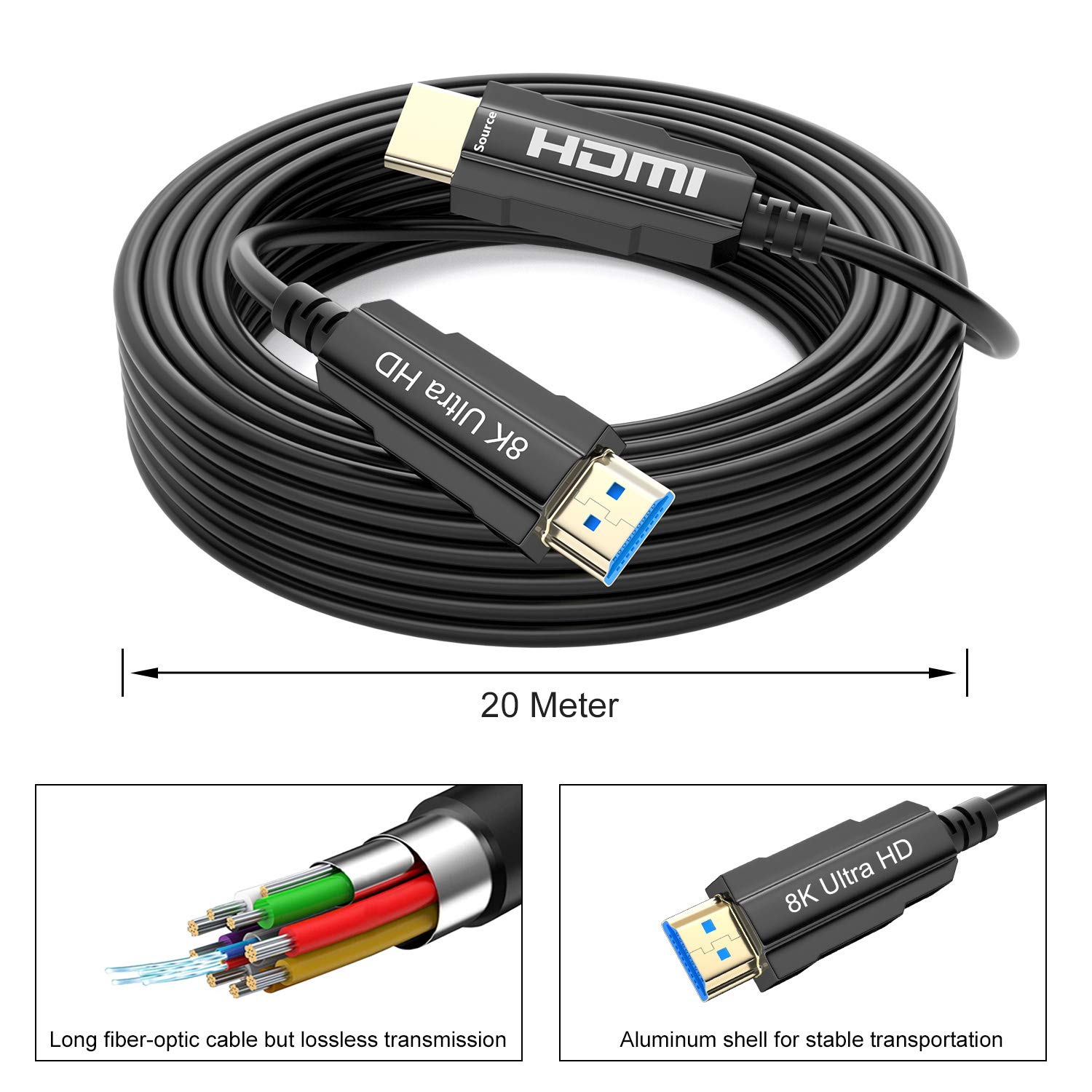 CABLEDECONN 8K HDMI Optic Cable Real UHD HDR 8K 48Gbps,8K@60Hz 4K 