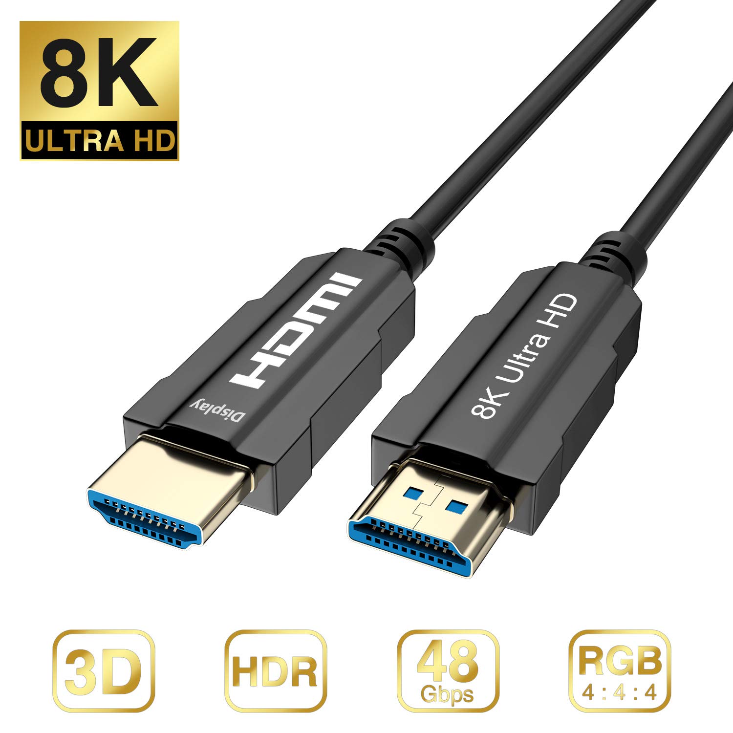 CABLEDECONN 8K HDMI 2.1 Optic Cable Real UHD HDR 8K 48Gbps,8K@60Hz 4K@120Hz HDMI Fiber 20m 65ft Support 3D HDCP2.2 HDMI Cable for PS4 SetTop Box HDTVs Projectors T0207