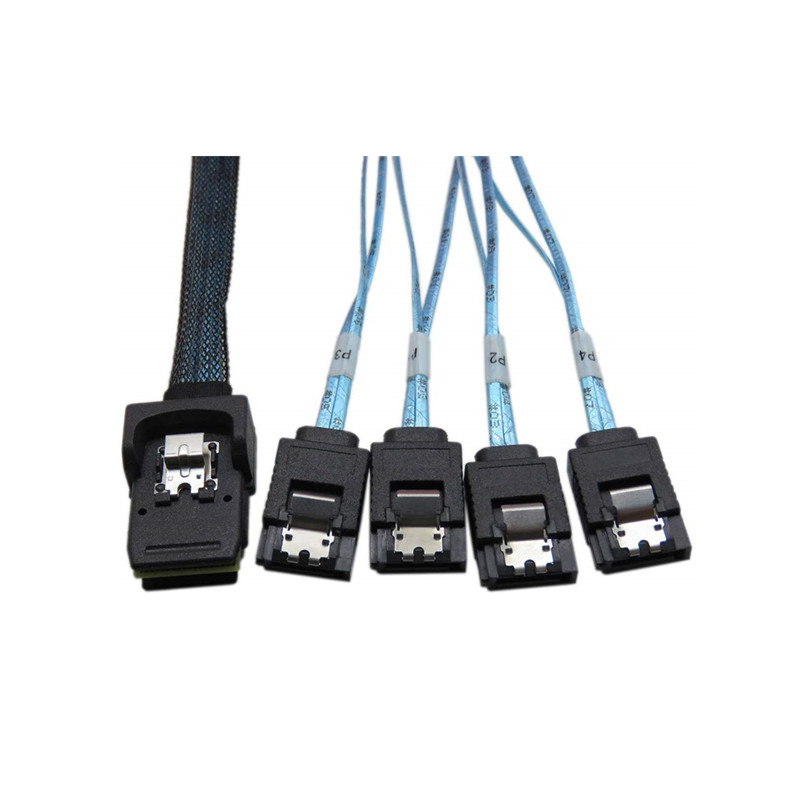 CableDeconn 0.75M Internal SFF8087 Mini SAS 36pin Male W/Latch to SATA 7Pin Female (X4) Forward Breakout Cable 8087 to 4sata G0101 G0503 G0102