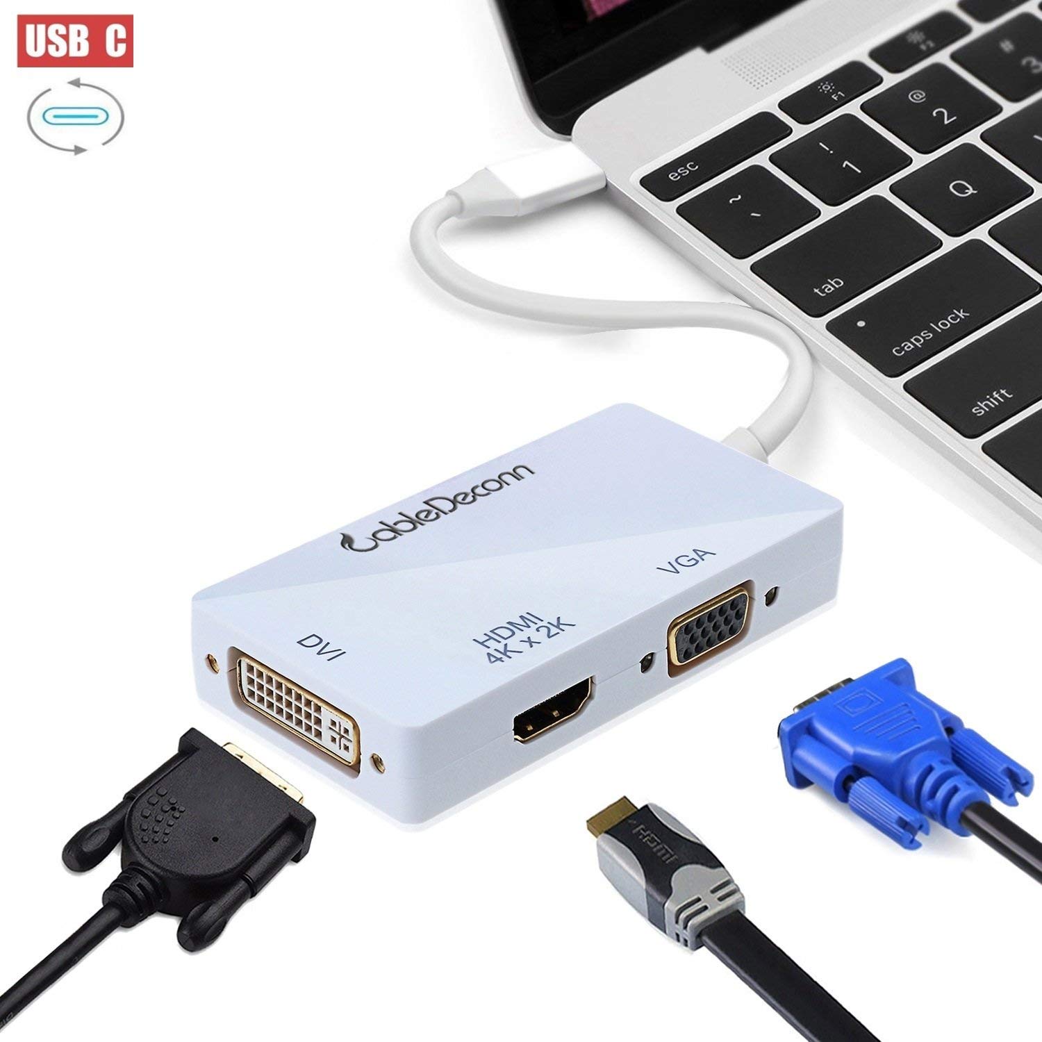 CABLEDECONN Multiport 4-in-1 PC VGA to VGA HDMI DVI Adapter Cable with Audio Output Converter 