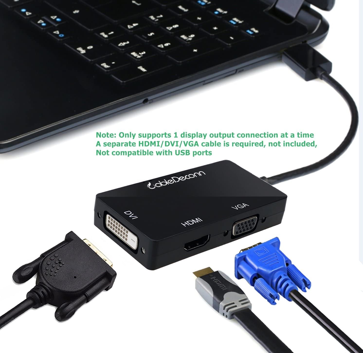 Som Desværre Pest CABLEDECONN Multi-Function Displayport Dp to HDMI/DVI/VGA Male to Female  3-in-1 Adapter Converter Cable M0401-Diplayport Adapter-CableDeconn