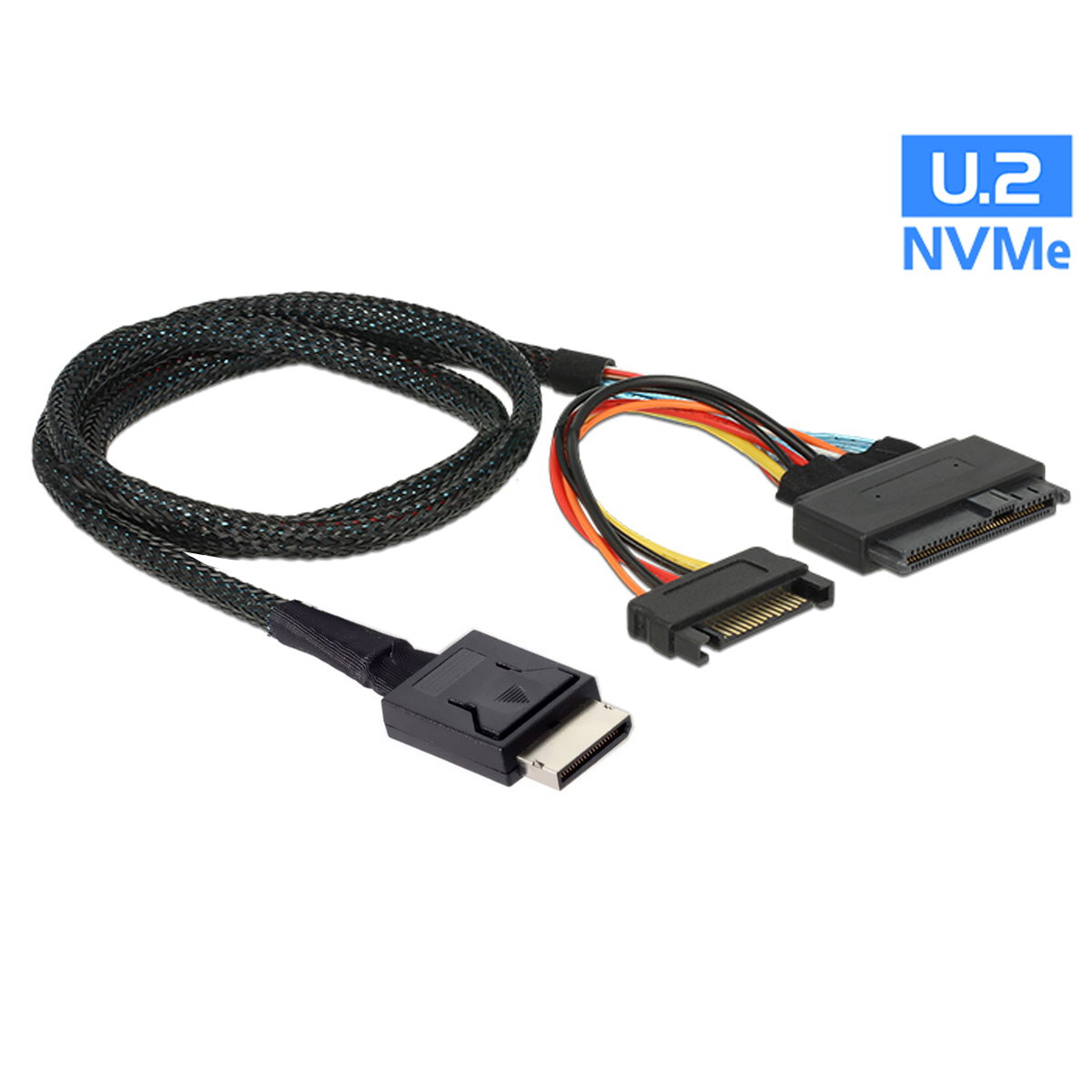 CableDeconn Oculink SFF-8611 to SFF-8639 U.2 U.3 NVME PCIe PCI-Express Cable 0.5m for SSD with 15Pin SATA Power Cable G0108