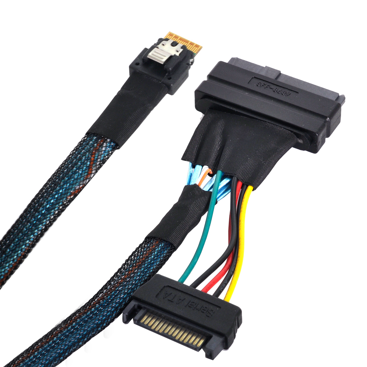 CableDeconn SFF 8654 4i Slimsas to SFF 8639 Hard Disk SSD Cable NVME U.2  with 15 Pin SATA Power Cable G0206