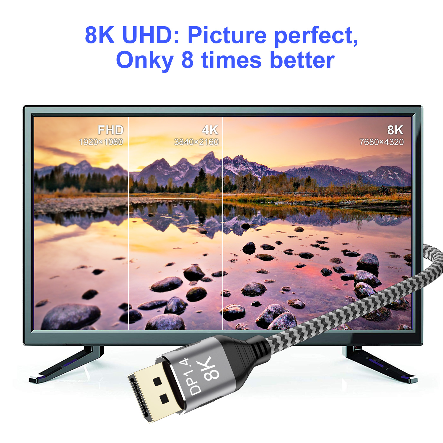CABLEDECONN DisplayPort 1.4 HBR3 8K@60Hz 4K@144Hz High Speed 32.4Gbps HDCP  3D Slim and Flexible DP to DP Cable A0204-Diplayport 1.4 8K-CableDeconn