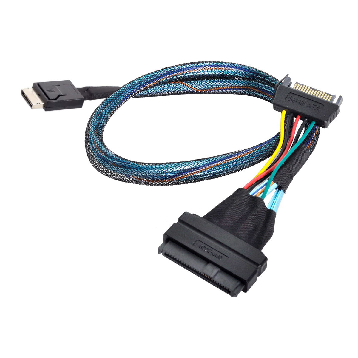 CableDeconn Oculink SFF-8611 to SFF-8639 U.2 U.3 NVME PCIe PCI-Express Cable 0.5m for SSD with 15Pin SATA Power Cable G0108