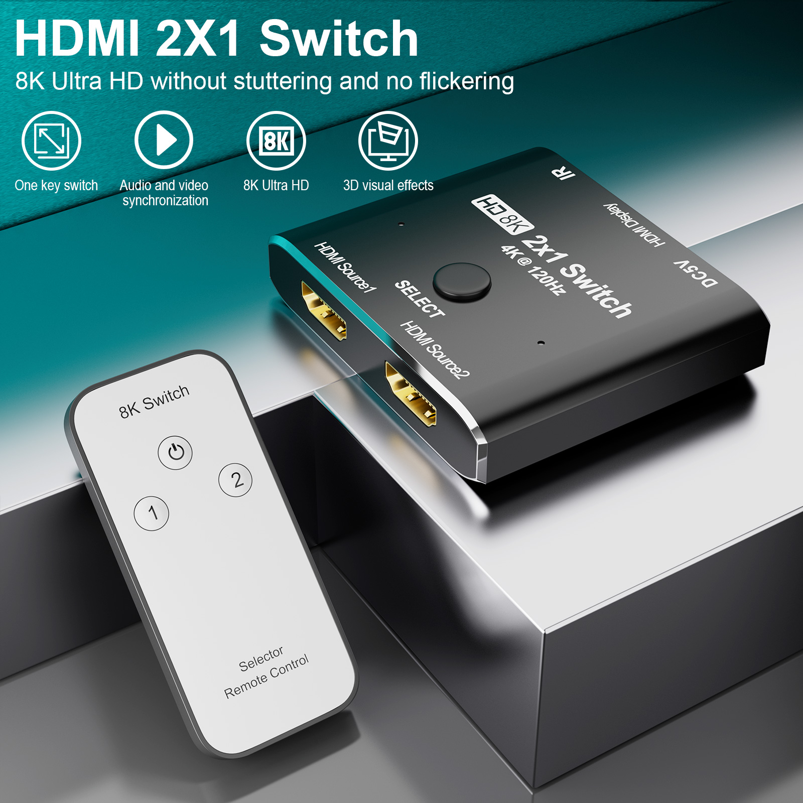 CABLEDECONN Commutateur bidirectionnel HDMI 2.1 Ultra 8K HD 8K @ 60 Hz 4K @  120 Hz 1 2out