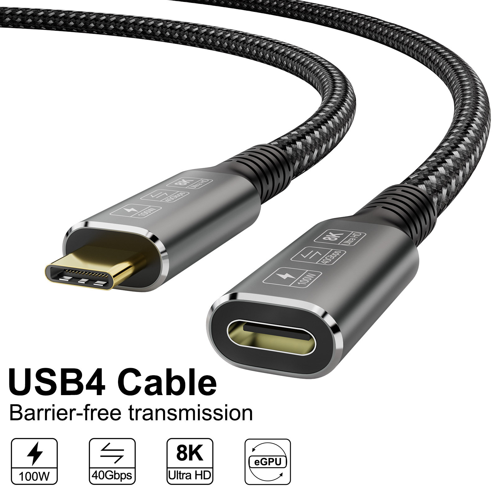 CableDeconn USB4 8K Cable 0.8M Thunderbolt 4 Compatible USB 4 Type-c Male to Female Extension Cable Ultra HD 8K@60Hz 100W Charging 40Gbps Data Transfer Compatible with External SSD eGPU F0408