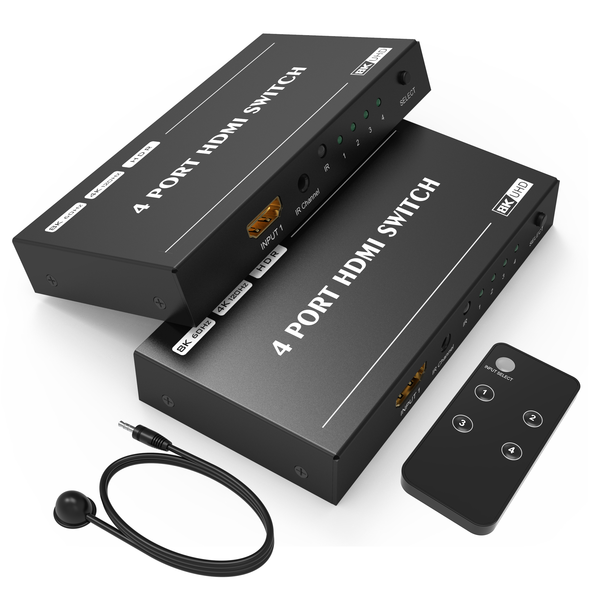 CABLEDECONN HDMI 2.1 Ultra HD 8K 4in 1out Switch High Speed 48Gbps HDR10 3D  Directional Conver 8K@60Hz 4K@120Hz HDCP2.3 Converter with IR Remote Video  