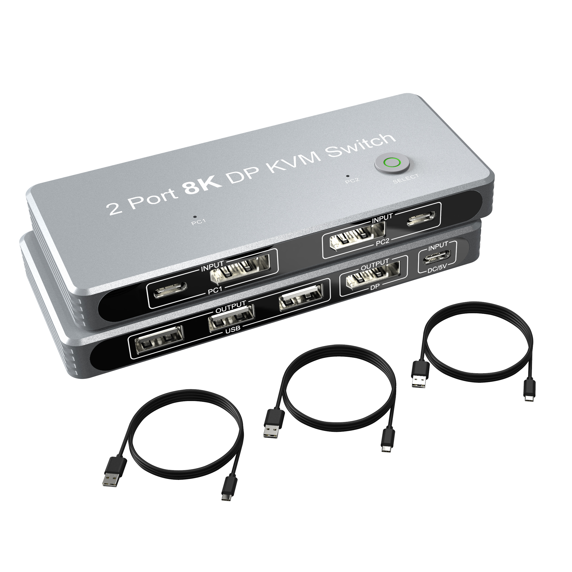 CableDeconn DisplayPort 1.4 8K KVM Switch DP 2 PC 1 DP Monitor 2In 1Out 8K@60Hz 4K@144Hz with 3X USB2.0 Port 2 PC Sharing one Keyboard Mouse T0206