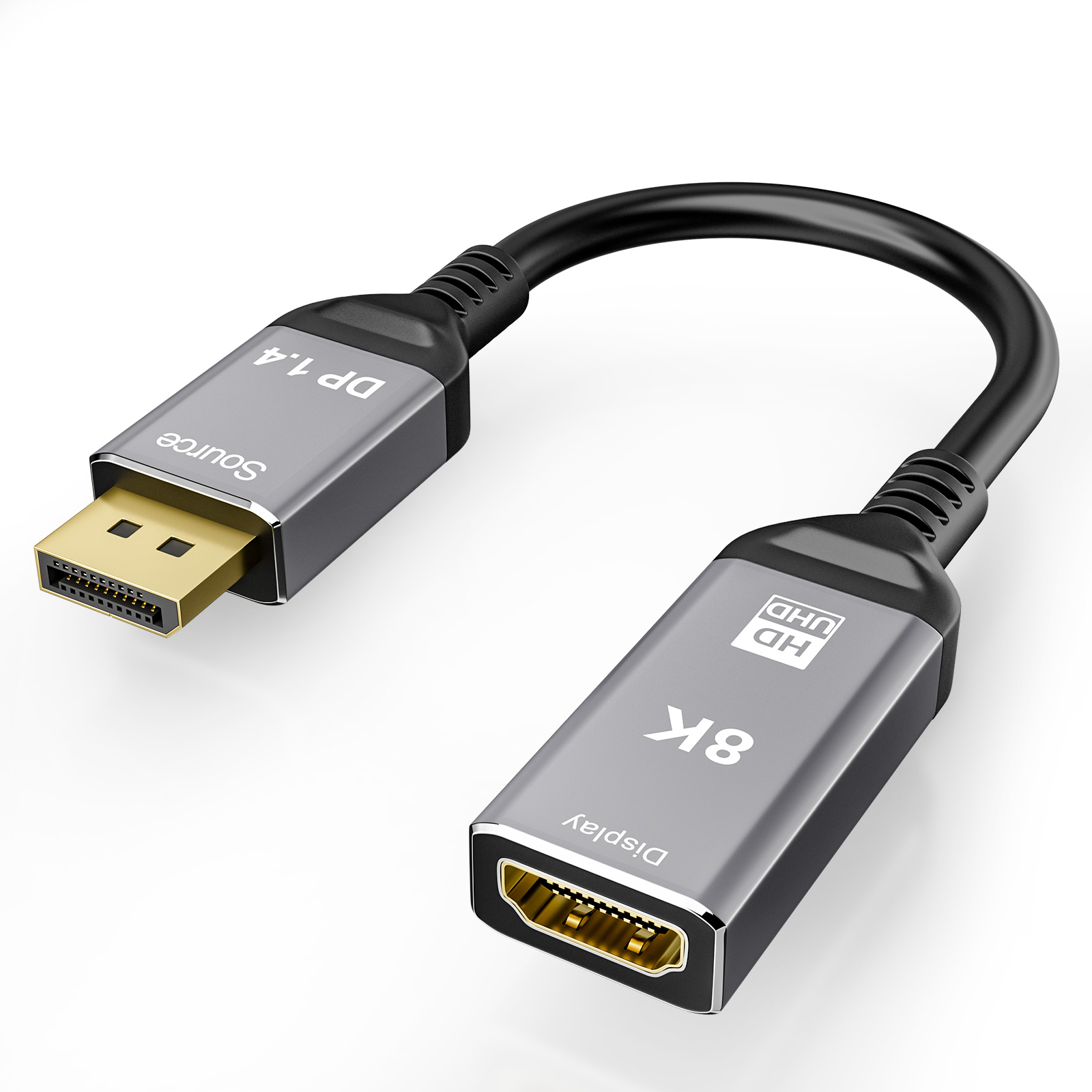 CableDeconn DisplayPort 1.4 to HDMI 2.1 Ultra HD 8K Male to Female Cable  0.25m Converter 8K@60Hz 4K@120Hz Directional Compatible with DisplayPort PC  and HDMI Displays Tvs A0101-Diplayport 1.4 8K-CableDeconn