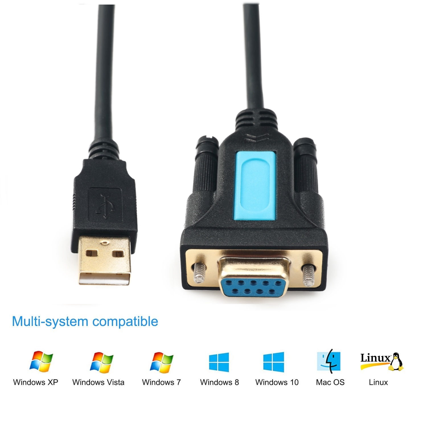 CABLEDECONN USB to DB9 Pin RS232 Cable with PL2302 Chipset,2m 6.6FT USB2.0 to RS232 Female DB9 Adapter Converter for Windows XP,Windows Vista,7,8,10,Mac OS Linux C0407