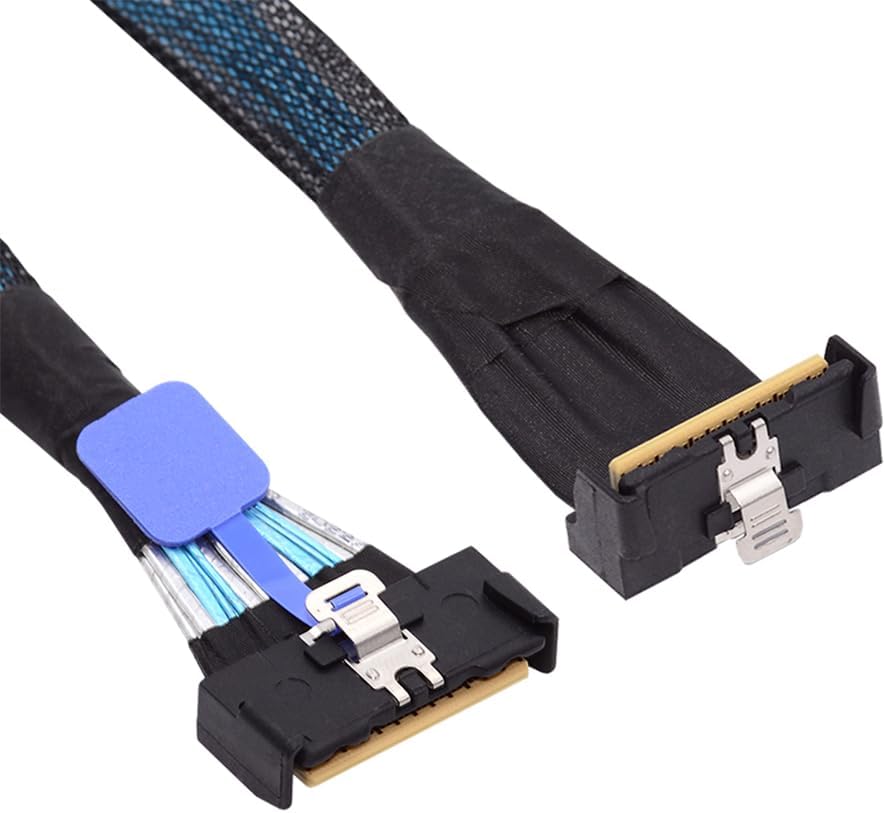 CABLEDECONN PCI-E 5.0 Mini Cool Edge IO MCIO 90D Angled PCI-E Slimline SAS 8i 74Pin Male to MCIO 74Pin Male Extender Cable 35cm 