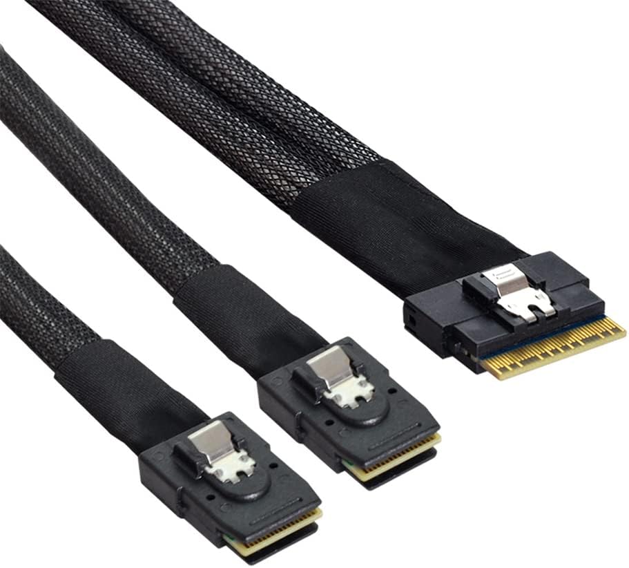 CABLEDECONN PCI-E Ultraport Slimline SAS Slim 4.0 SFF-8654 8i 74pin to Dual SFF-8087 Mini SAS Cable PCI-Express 
