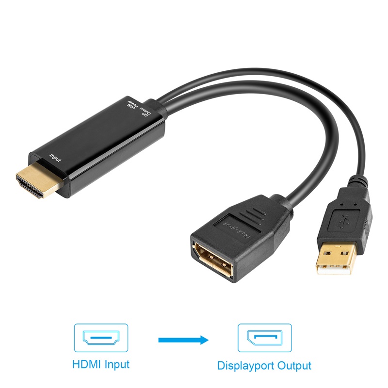 CABLEDECONN HDMI to DisplayPort Cable, HDMI Male 3840x2160 UHD 4K to DisplayPort Male with USB Converter Cable for Laptop Desktop Monitors F0406